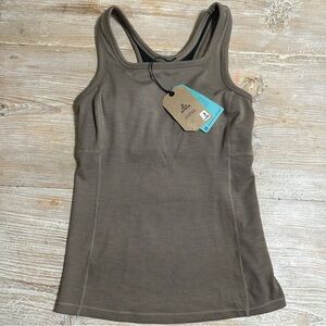 NWT PrAna Becksa Brown Performance Ribbed Racerback Tank Top Built in Sport Bra